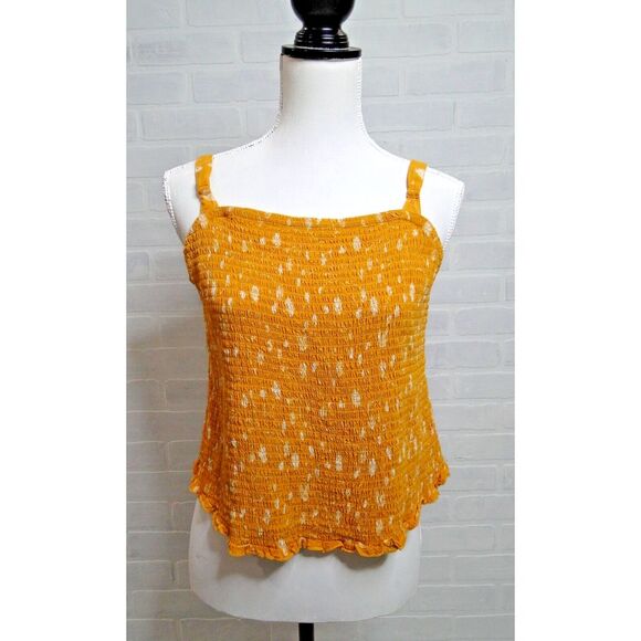 Torrid‎ Crop Cami Women's Floral Challis Smocked Top Golden Yellow Size 2 - Picture 1 of 5